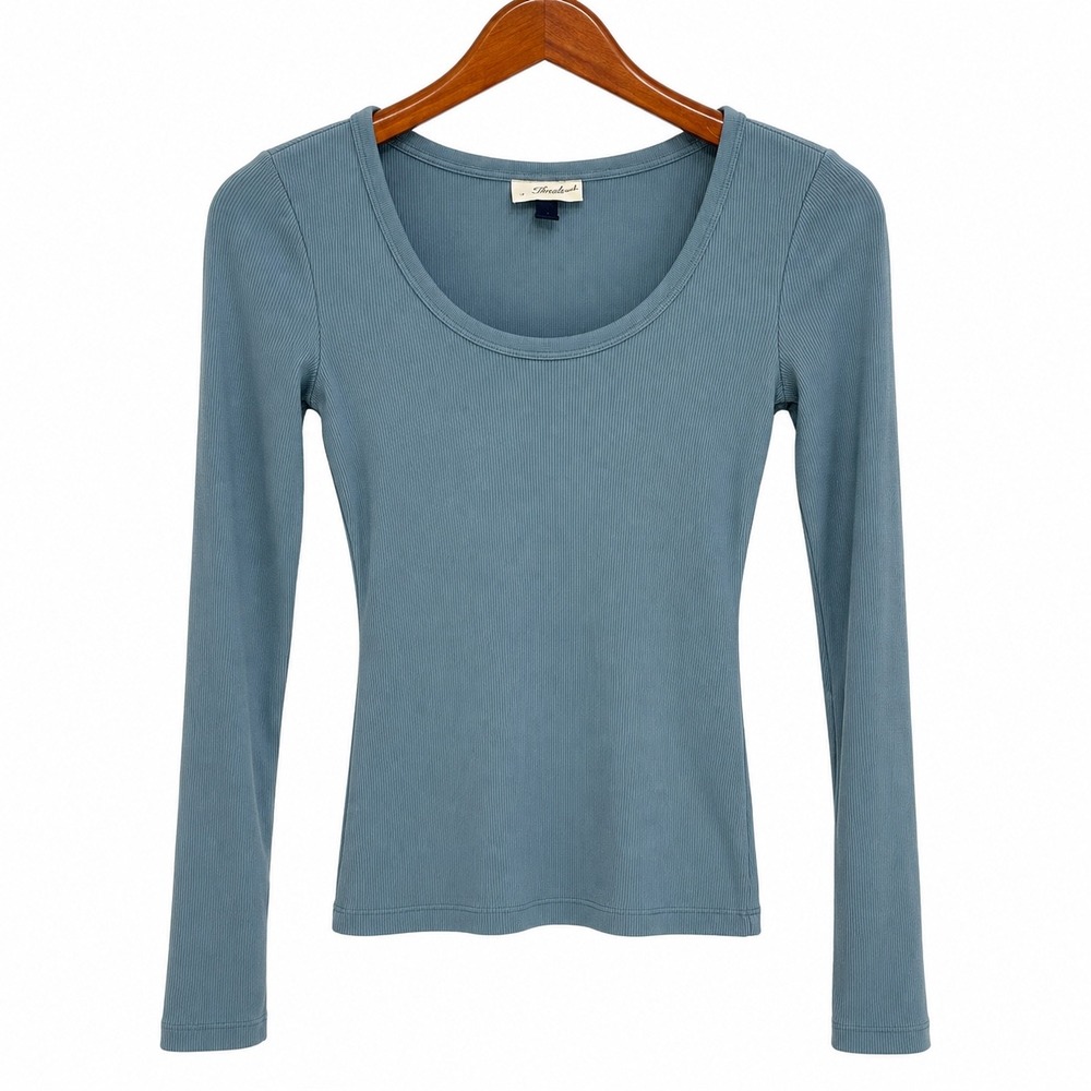 Universal Thread Womens XS Blue Ribbed Scoop Neck Long Sleeve Top 013-01-9230
